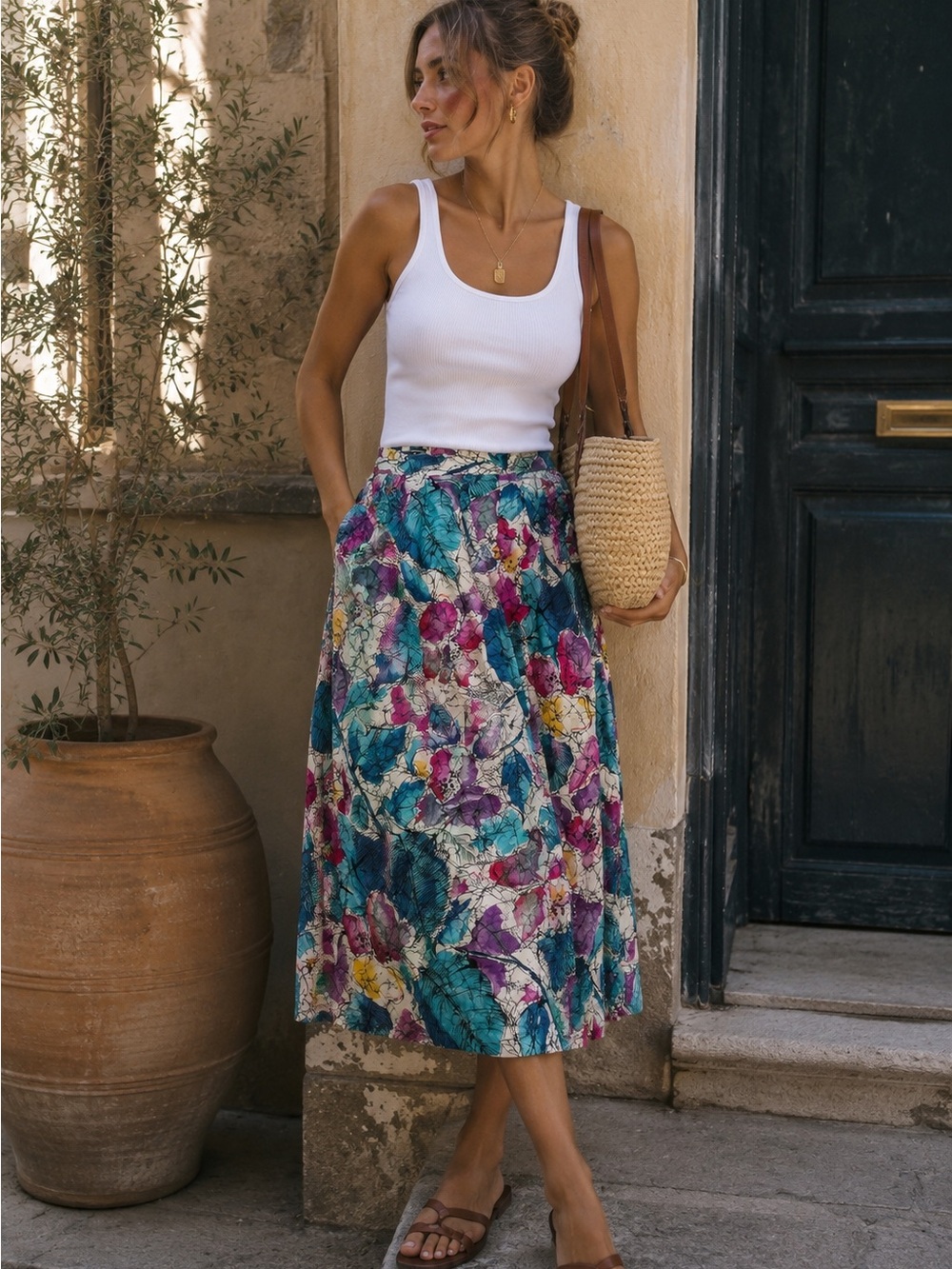 Vintage Norton McNaughton Floral Pleated Midi Skirt Size 6